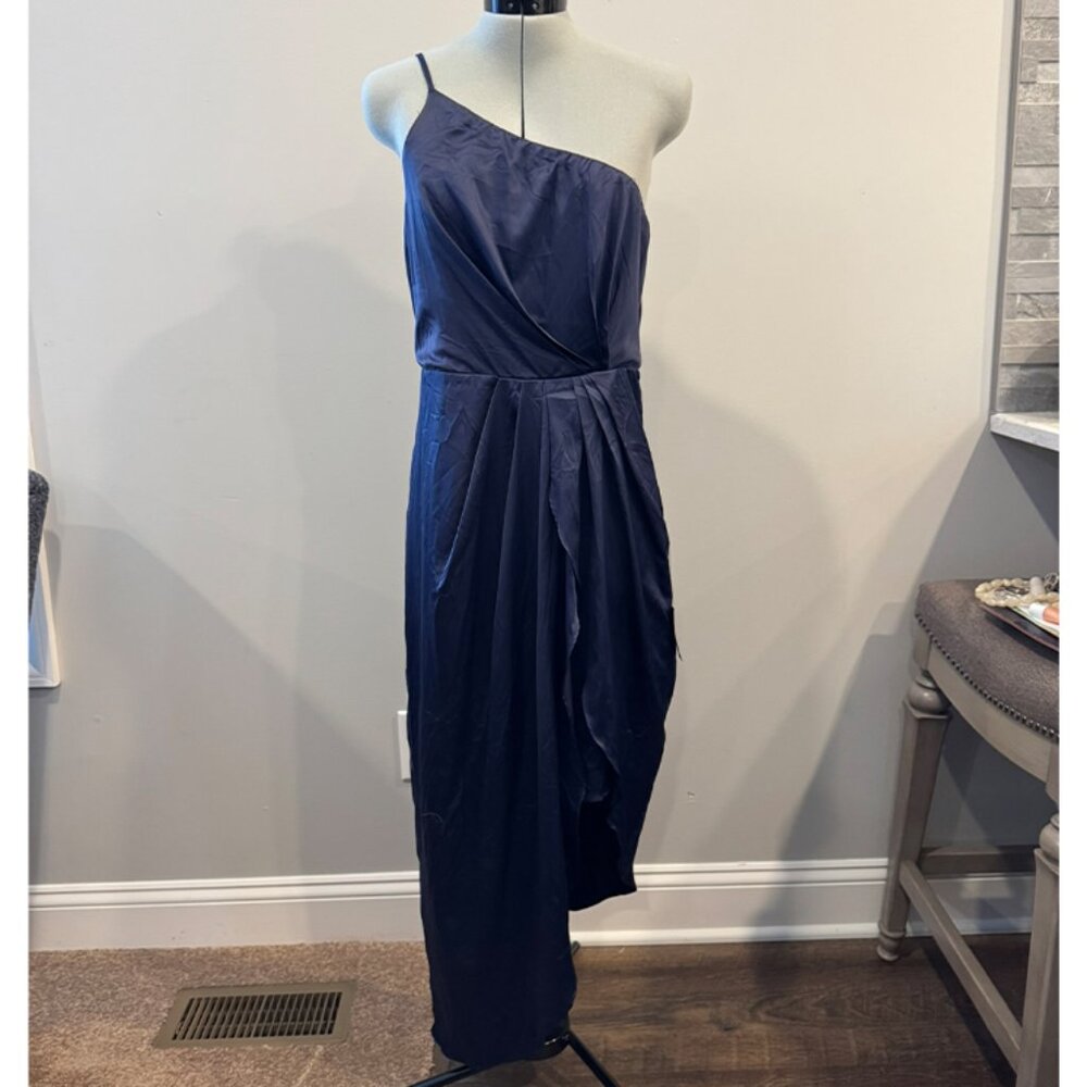 Law Of Attraction Navy Blue One-shoulder Asymmetrical Midi Dress - large NWT - Picture 3 of 10